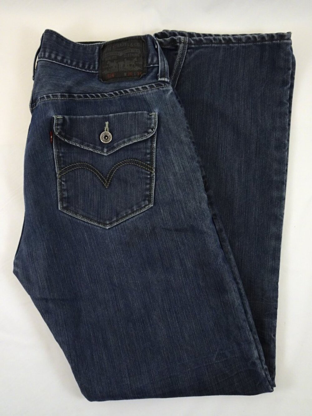 Y2K Men's Levi's Black Tag Blue Jeans 36x34 514 Slim Straight Tab Pockets Tall